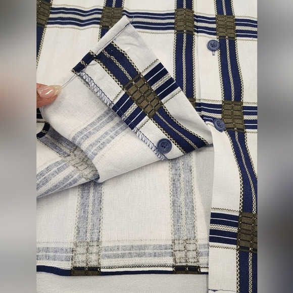 NWT Trust Men's Blue and White 55% Linen Checkered Shirt, sz XL - Picture 13 of 15